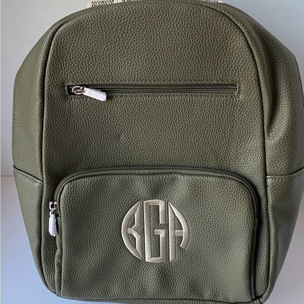 Thirty-One Boutique Backpack Ooh-La-La Olive Pebble Green Initials B G A
